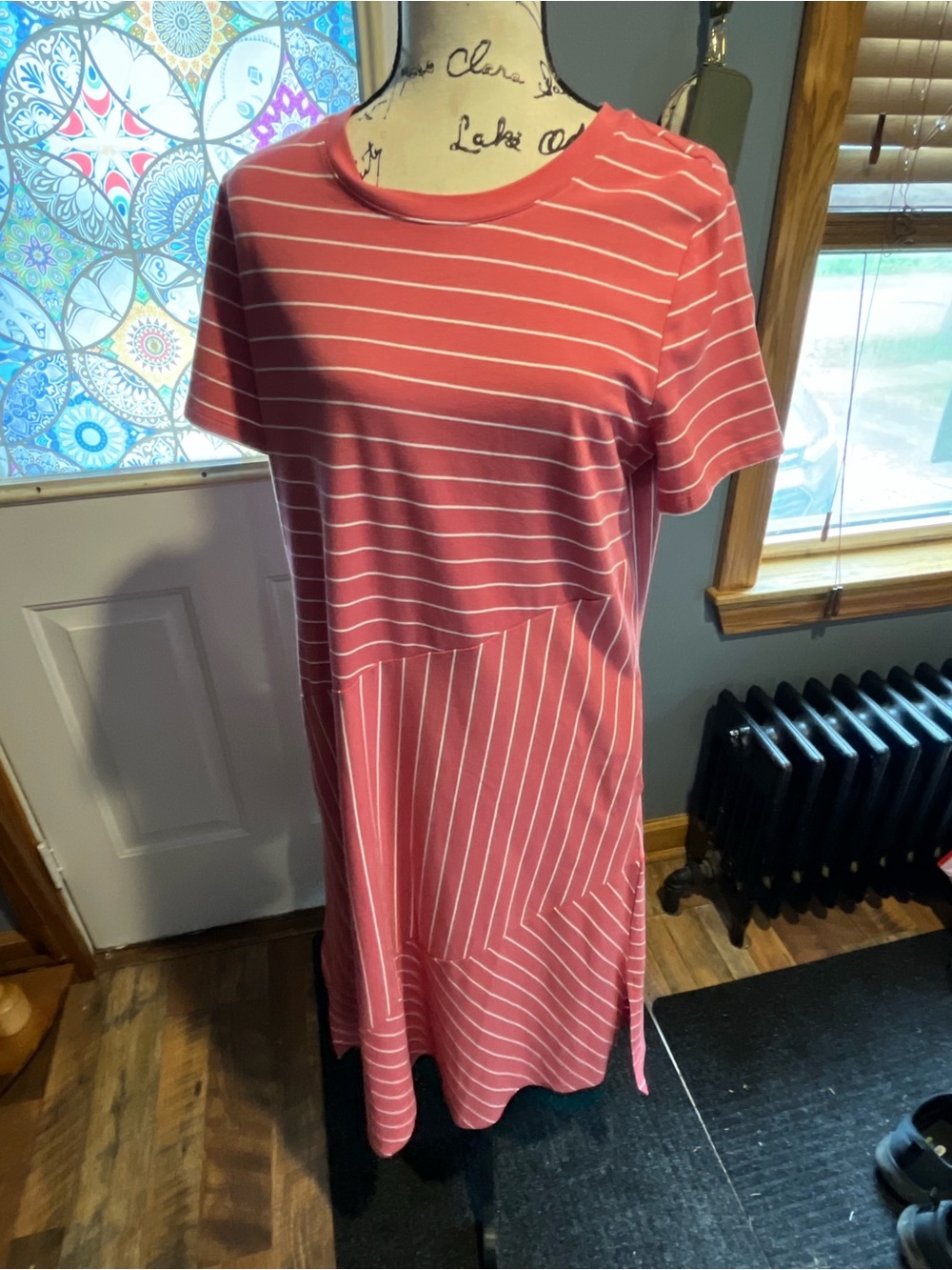 Joan Rivers Regular Cotton Modal Pieced Stripe Midi Dress Nantucket Red M
